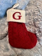 Kohl  s RED White Mini 8  Christmas Knit Stocking Initial Letter  G  FREE SHIPPIN