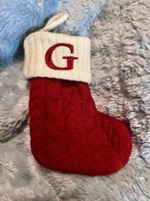 Kohl’s RED White Mini 8” Christmas Knit Stocking Initial Letter “G” FREE SHIPPIN