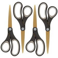 55848 8-Inch Titanium-Bonded Scissors For Office and Home, Black/Gold, 4 Pack