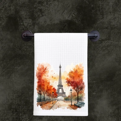 VERSATILITY Eiffel Tower Paris Hand Towel 16x24 Waffle Weave Fall Kitchen Bath French Decor
