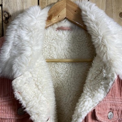 Primark Pink cord  corduroy  coat jacket size 8 Boucle fleece lined cost £48 
