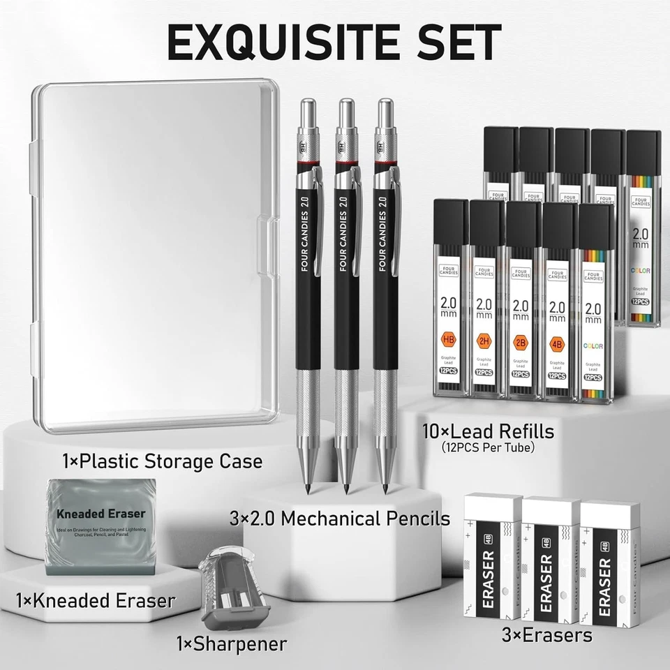 Professional 2MM Mechanical Pencils Set: 19 Pieces with Accessories for Artists - Image 3 of 3