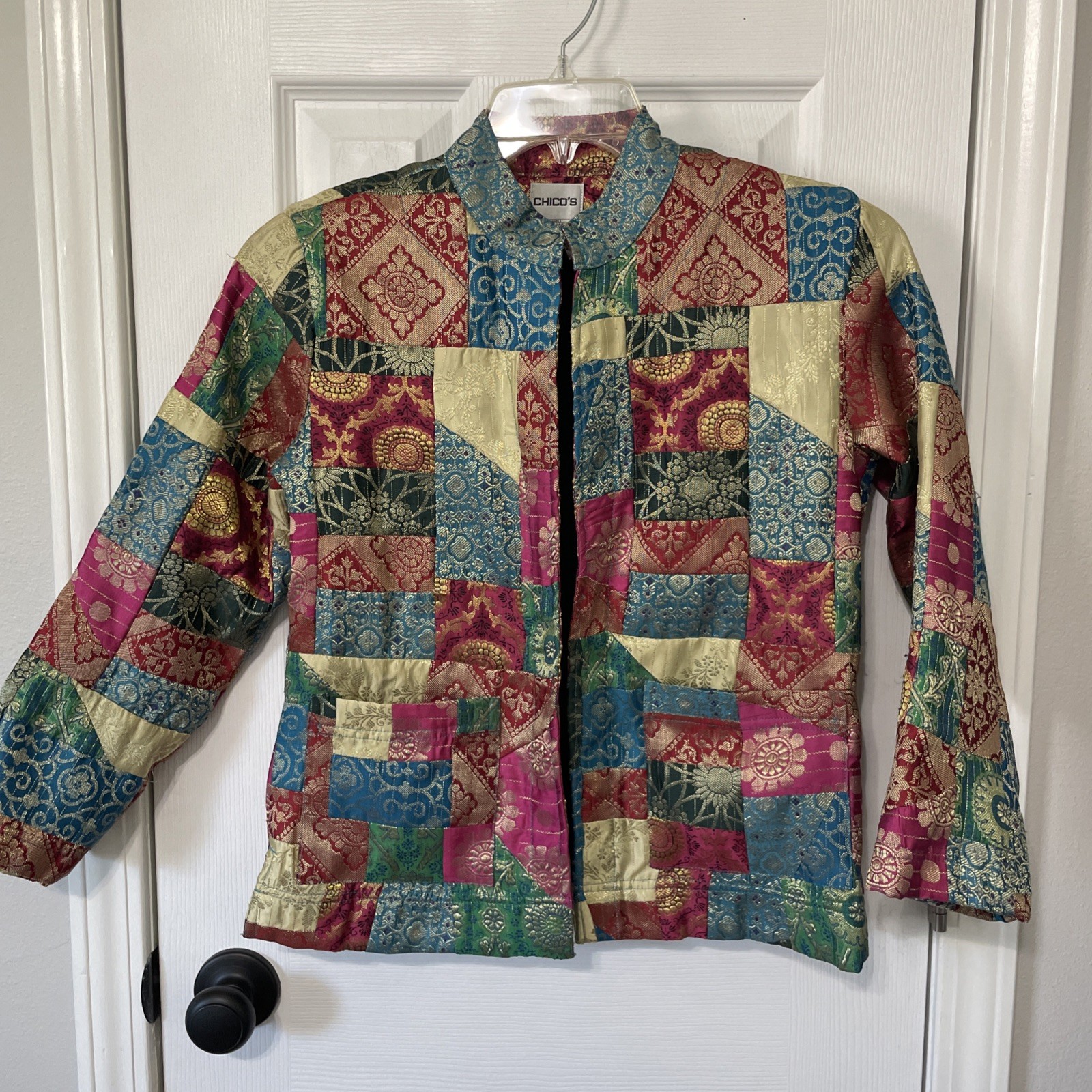 Chico's Patchwork Jacket Size 0 Embroidered Butto… - image 1