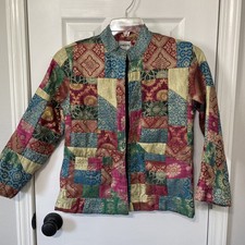 Chico's Patchwork Jacket Size 0 Embroidered Button-up Metallic Fabrics Threads