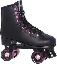 Nattork Retro Roller Skate Shoes Unisex W8-M7 Black Pink Lace Up Light Up Wheels