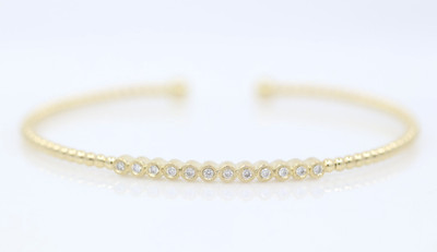 Gabriel & Co. 14K Yellow Gold Bujukan Bead 0.15ct Diamond Bangle Bracelet 6.2gr
