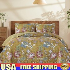 Floral Quilt Set Queen Size 3 Pieces Bedding Soft Comfortable All Seasons New