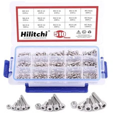 Hilitchi 510pcs M3 M4 M5 Stainless Steel Hex Socket One Size, Silver Tone 