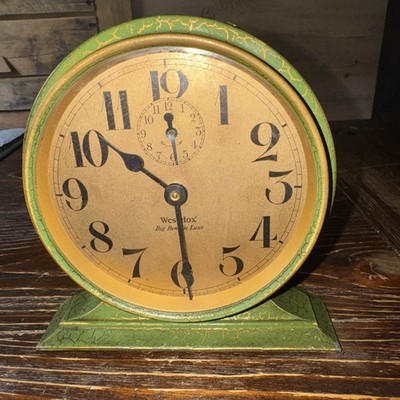 Working Vintage 1927 Westclox Big Ben De Luxe Alarm Clock Green Crackle ArtDeco