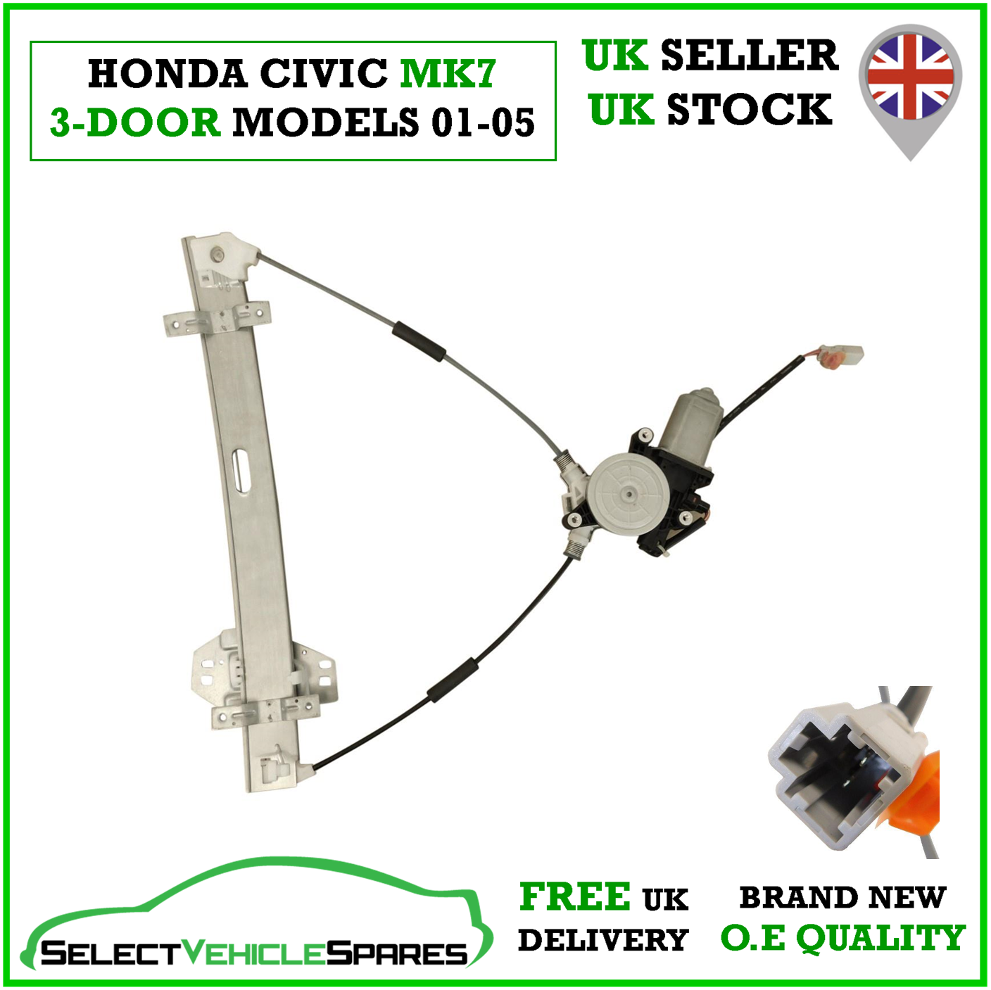 NEW HONDA CIVIC MK7 3-DOOR PASSENGER FRONT WINDOW REGULATOR & MOTOR (RHD) 01-05