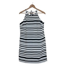 NEW Banana Republic Striped Halter Shift Mini Dress Sz 10 Black White NWT