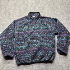 Vintage Columbia Aztec Fleece Mens L Blue Made In USA 1/2 Zip Pulllover Jacket
