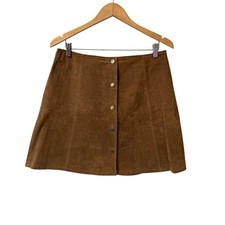 Vintage Suede Leather Skirt Brown Button Front Mini Western Boho Size 42/ Large