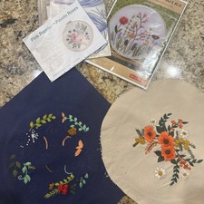 Lot Of 4 Embroidery DIY Art kits: 1finidhed, 1 In Progress, 2-new.