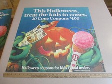 Baskin Robbins ice cream 1983 HALLOWEEN scary pumpkin 4 coupon sign 2S-1