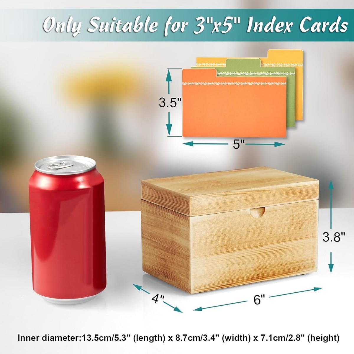 Index Card Holder, 3x5 Index Card Box, Wooden Index Card Organizer