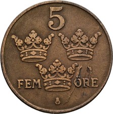 Schweden, Gustav V. (1907-1950), 5 &Ouml;re, 1937