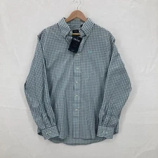 Izod Shirt Mens Medium True Aqua Blue Plaid Button Down Long Sleeve Casual NWT