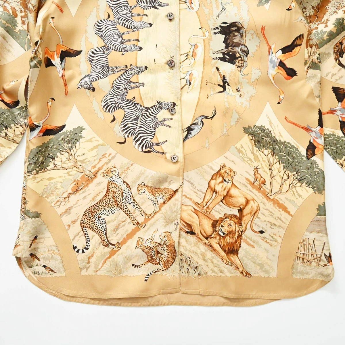 HERMES Tanzanie Animal Silk Long-Sleeve Shirt Size 38 Beige | eBay