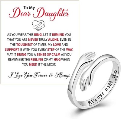 LIU JUN Warm Embrace Hug Ring For Daughter, Always With You Silver 