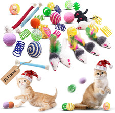 34-Pack Interactive Cat Toy Set Indoor Cats with Springs, Balls, Mouse, Bells