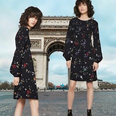 NWOT  Maje swallow bird Print smocked dress ( 1 )