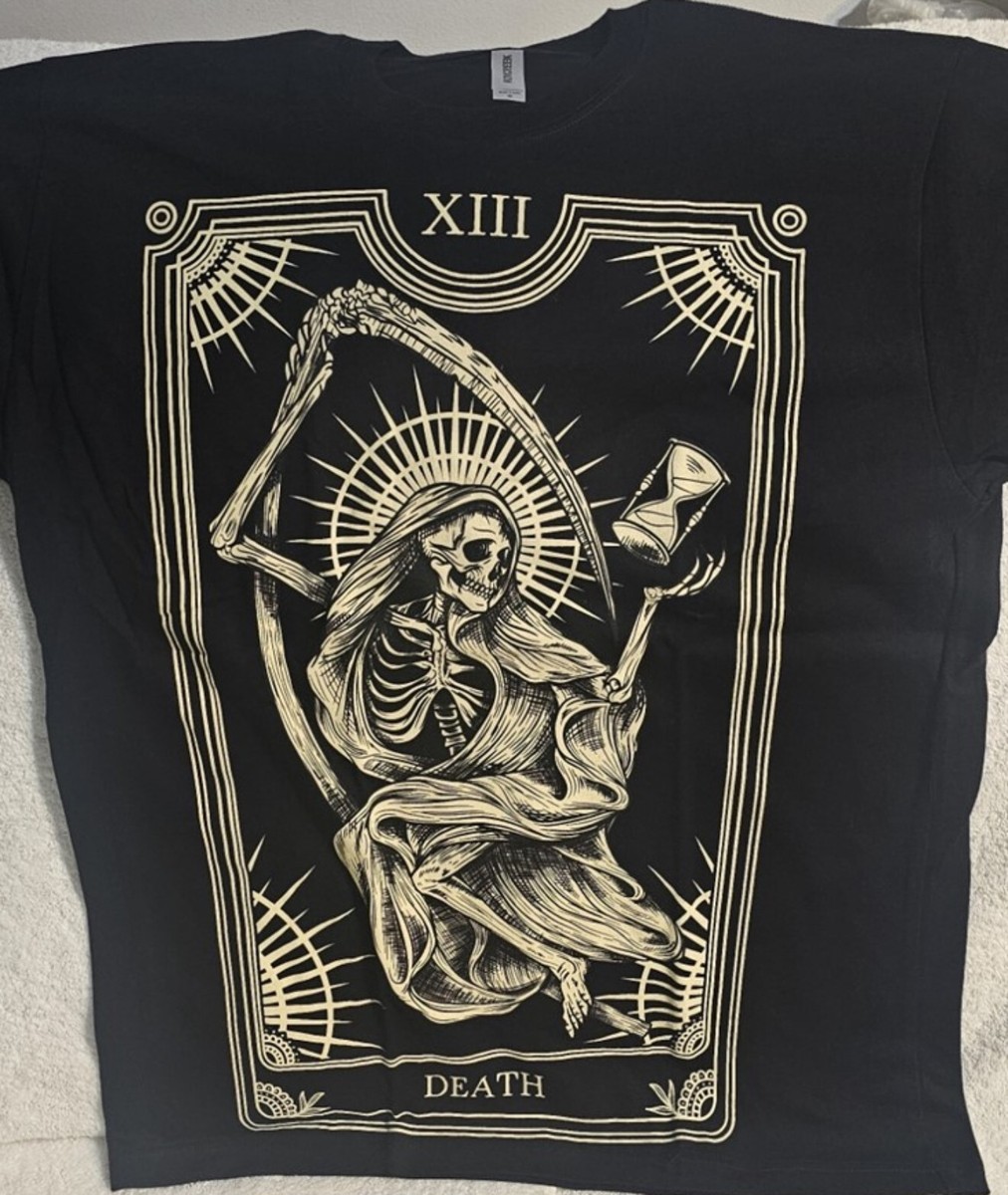 DEATH NUMBER THIRTEEN 13 TAROT CARD SKELETON GRIM REAPER T-SHIRT