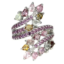 925 Sterling Silver Ring Pear Tourmaline Rhodolite Garnet Gemstone Jewelry 8.5
