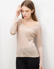 Womens 100 Mulberry Silk Knitted T Shirt Slim Warm Silk V-neck Knitted Top 2024