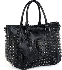 Women Skull Tote Bag Rivet Studded Ladies Purse Shoulder Handbag Wallet Strap