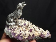 Fantasy Pewter Mining Scene on Amethyst Crystal, Made in USA (3.4 oz) E9
