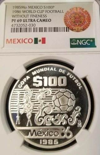 1985 MEXICO S100P 1986 WORLD CUP WITHOUT FINENESS NGC PF 69 ULTRA CAMEO 
