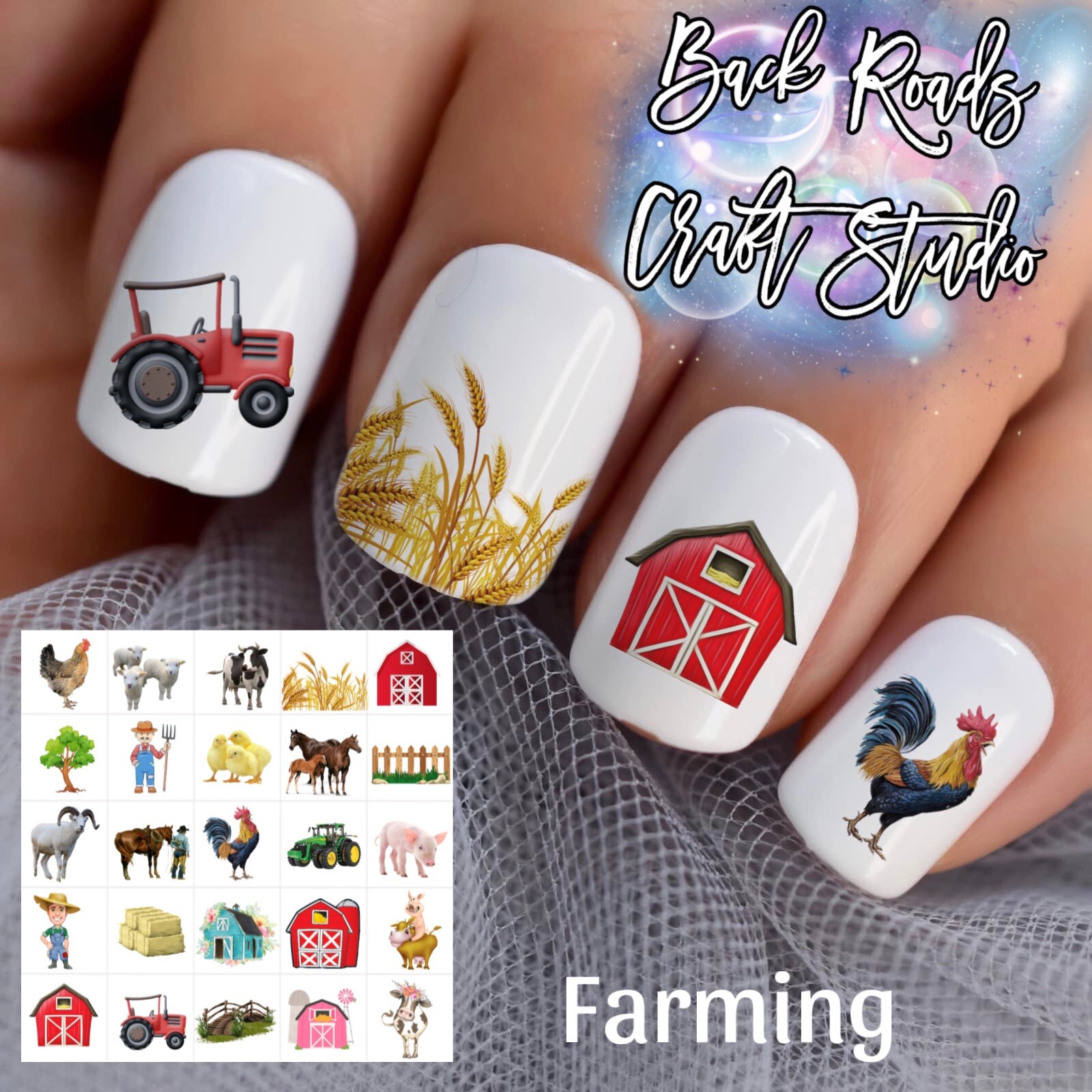 Farming Farm Waterslide Nail Decals Set Of 50 Instructions & Bonus