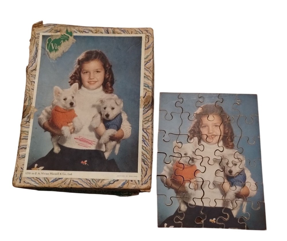 Vintage Waddingtons Jig-Map Puzzle With Girl & Dogs 25 Pieces 1950s Collectible