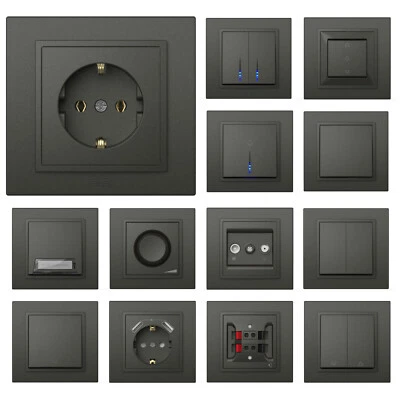 EL-BI Steckdose Unterputz Anthrazit Wechselschalter Lichtschalter Rahmen Dimmer ZENA