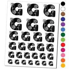 Sweet and Cute Flowers Rounded Block Letter G Temporary Tattoo Set