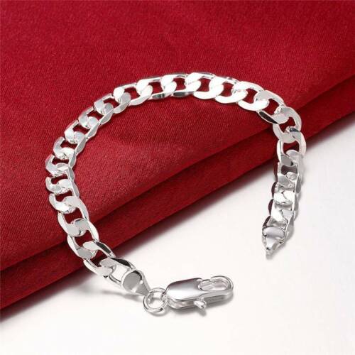 Chunky Fashion 925 Silver Curb Chain Link Costume Bracelet Mens Jewelry - Afbeelding 1 van 9