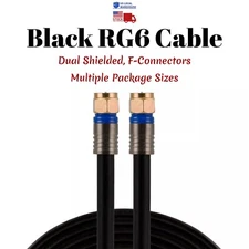 RG6 Coaxial Cable Black Dual SHIELDED Satellite TV Antenna Wire Multi-Pack Lot