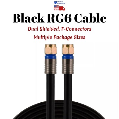 RG6 Coaxial Cable Black Dual SHIELDED Satellite TV Antenna Wire Multi-Pack Lot