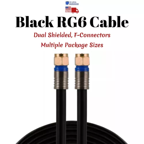 RG6 Coaxial Cable Black Dual SHIELDED Satellite TV Antenna Wire Multi-Pack Lot