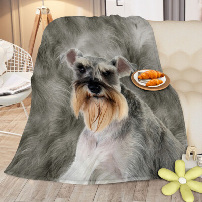 Grey Schnauzer Flannel Blanket Super Warm Throw Blanke Sofa Noon Sleeping Gift