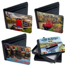 Personalised Canal Wallet Bi Fold Card Holder Barge Custom Text Birthday Gift