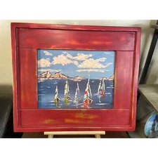 Sailboat Abstract #2 Print of My Artwork in Handmade Rustic Distressed Frame