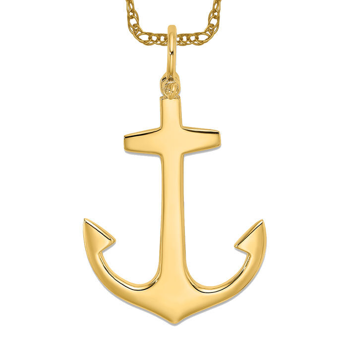 10K Solid Yellow Gold Anchor Mariner Necklace