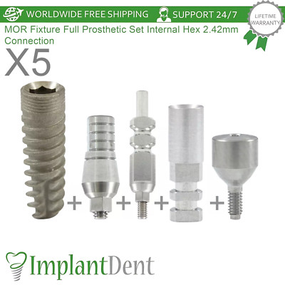 5x Dental Spiral Fixture MOR Full Prothese Set Int Hex 2,42mm Connection