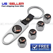 VALVE STEM CAPS KEYCHAIN KEYRING WHEEL FOR CORVETTE  KEY FOB KEYS - US SELLER