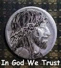 Hobo Nickel hand carved original by J&M Tarantula buffalo as In God We Trust