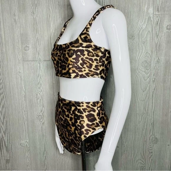 Boohoo guepardo estampado dos piezas bikini conjunto traje de baño traje de baño traje de baño Foto 3 de 4