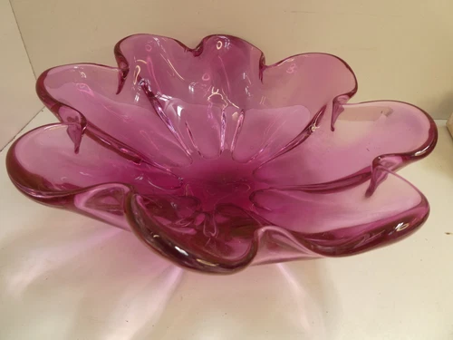 VINTAGE MURANO CASED PINK ART GLASS BOWL