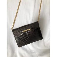 1960s dark brown alligator skin leather Clutch Mini shoulder Bag gold chain